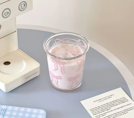 1/2 Pack Bow Glass Cup Pink Bow Iced Coffee Cup 320ML Cup Cute Drinking Cup Suitable for Ladies Sisters Gathering