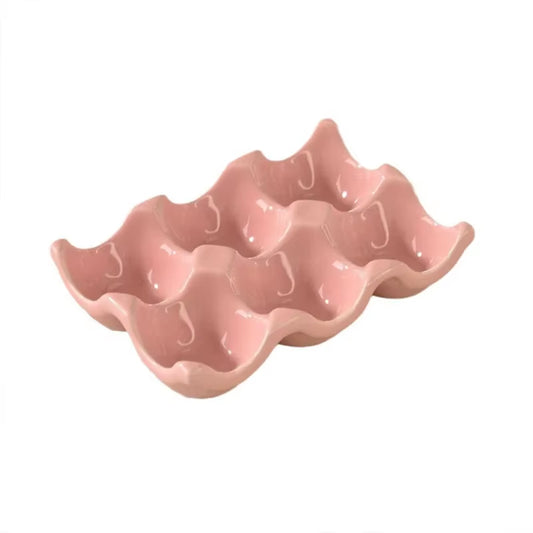 Cream Colored 6-Grid Ceramic Egg Rack, Modern Minimalist Solid Color Egg Storage Tray, Restaurant Home and Kitchen Supplies Tray