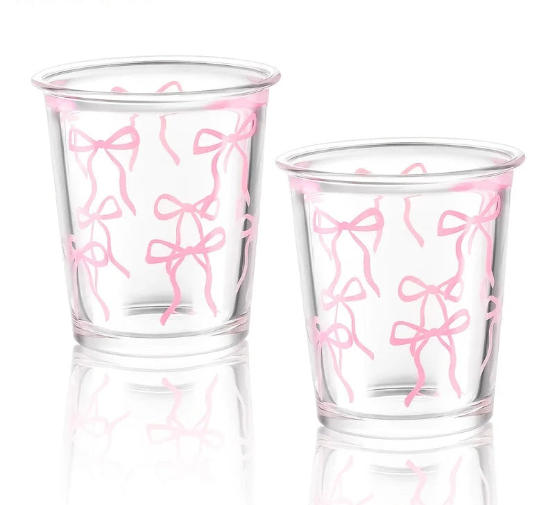 1/2 Pack Bow Glass Cup Pink Bow Iced Coffee Cup 320ML Cup Cute Drinking Cup Suitable for Ladies Sisters Gathering