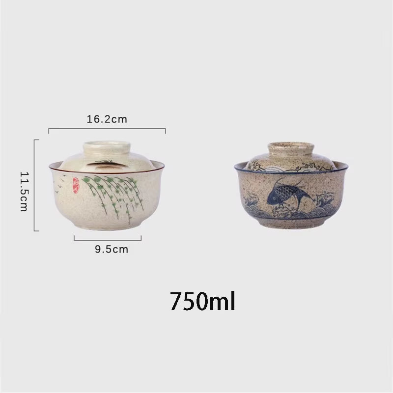 6.5Inch Japanese Style Ramen Bowl with Lid Ceramic Instant Noodle Bowl for Soup Rice Noodle and Porridge Kitchen Tableware