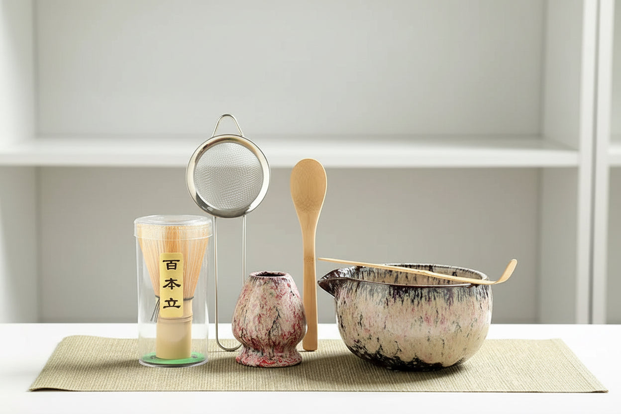 4/6/7PCS Japanese Matcha Blender Set with Bamboo Whisk Matcha Brush Teaspoon Kiln for Beverage Shop DIY Tea-Making Tools