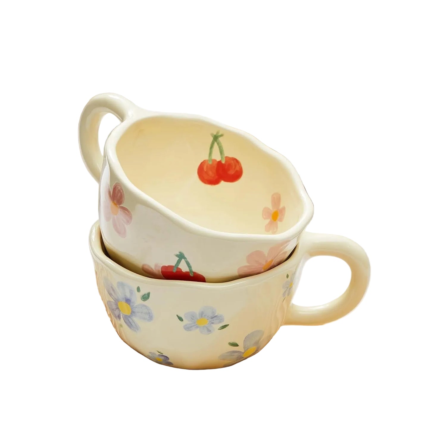 2 Pcs Ceramic Coffee Mugs Flower Mugs with Spoon Vintage Floral Mugs with Handle 8.5 Oz Cute Aesthetic Tea Porcelain Cup Dishwasher and Microwave Safe(Lovely)