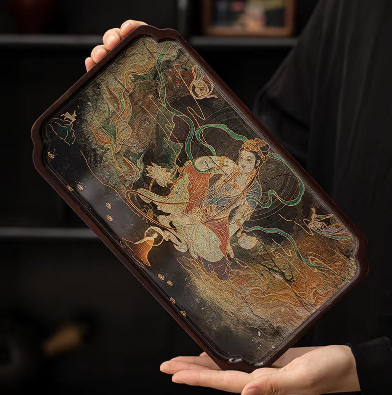 New Chinese Style Dunhuang Murals Tea Tray Tea Set Accessories Dried Bubble Plate Tea Ceremony Tray