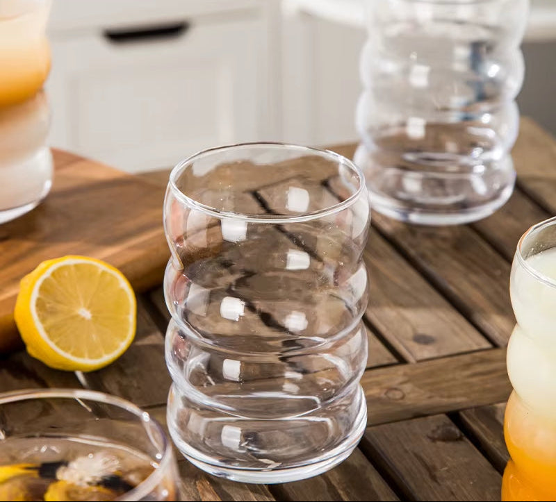 16OZ Drinking Glasses with Glass Straw Made of Soda Lime Glass 4Pcs Set 350ML Shaped Glass Cups Iced Coffee Glasses Tumbler Cup