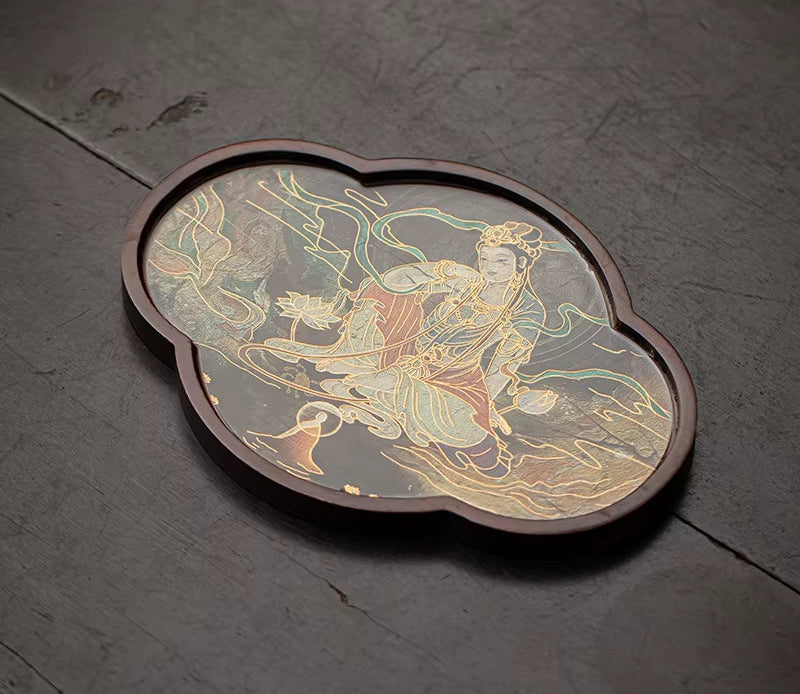 New Chinese Style Dunhuang Murals Tea Tray Tea Set Accessories Dried Bubble Plate Tea Ceremony Tray
