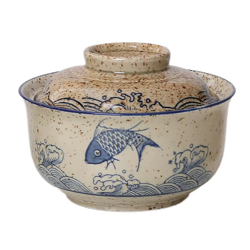 6.5Inch Japanese Style Ramen Bowl with Lid Ceramic Instant Noodle Bowl for Soup Rice Noodle and Porridge Kitchen Tableware