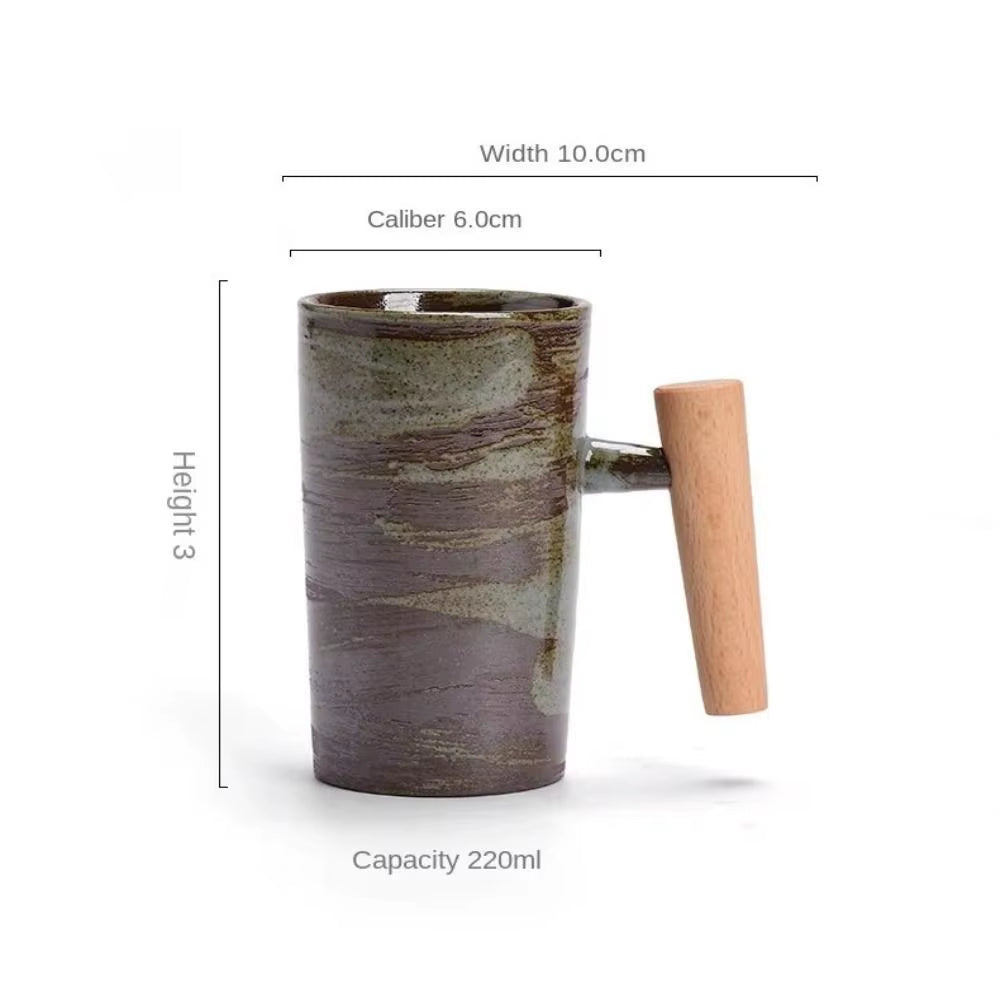 Vintage Ceramic Mug Coffee Cup Drinking Cup Retro Matte Mug with Wooden Handle Handmade Mugs Ceramic Cups Dining & Bar Drinkware