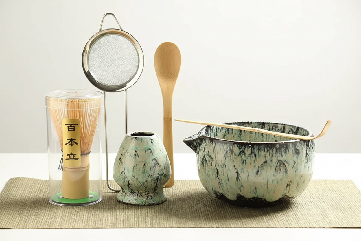 4/6/7PCS Japanese Matcha Blender Set with Bamboo Whisk Matcha Brush Teaspoon Kiln for Beverage Shop DIY Tea-Making Tools