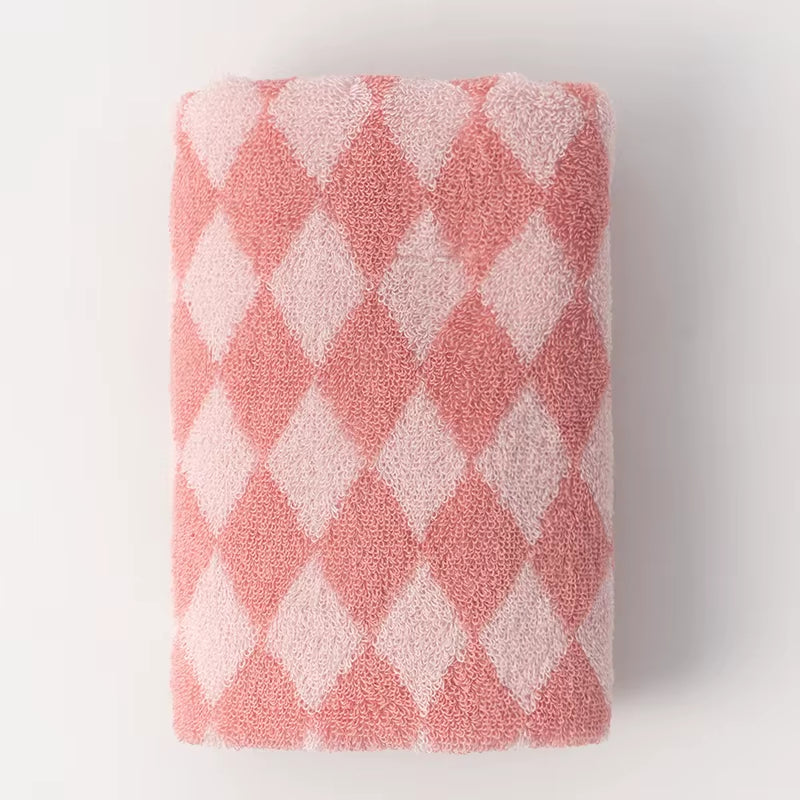 Retro Diamond Checkered Pure Towel Soft Skin-Friendly High Quality Yarn-Dyed Jacquard Bath for Adult Wash Face Bath Towels