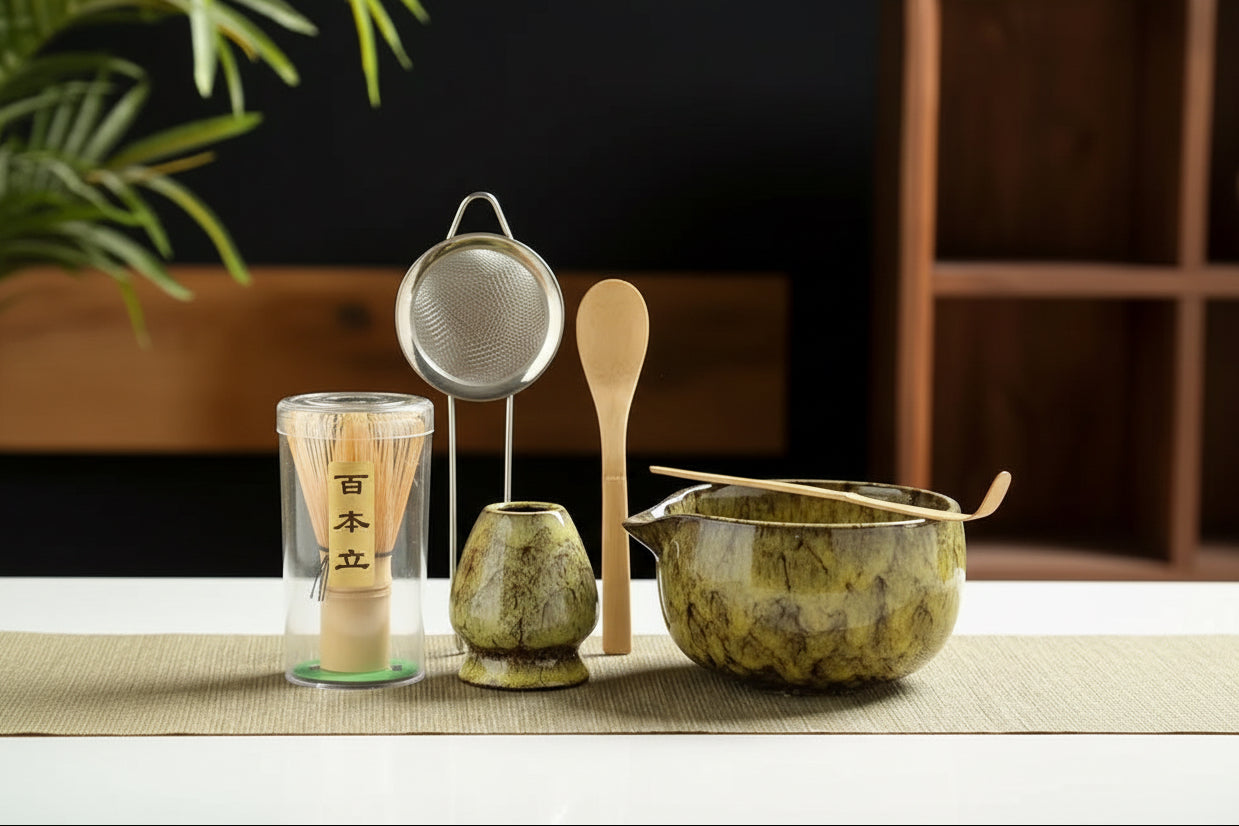 4/6/7PCS Japanese Matcha Blender Set with Bamboo Whisk Matcha Brush Teaspoon Kiln for Beverage Shop DIY Tea-Making Tools
