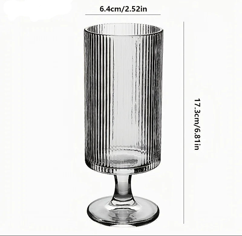 1Pc Elegant High-Foot Glass Cup Vertical Striped Design - Ideal for Iced Coffee Latte Juice & Wine - Reusable Glass