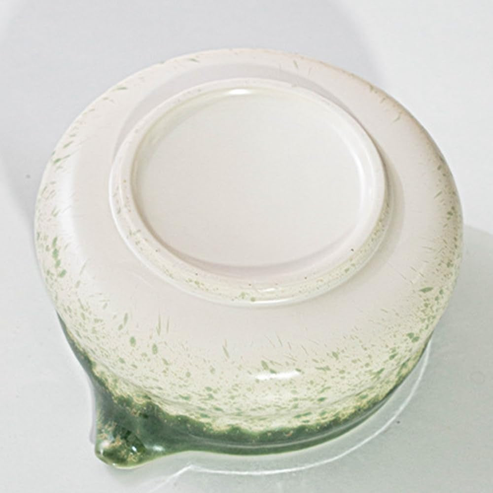 Ceramic Matcha Bowl with Pour Spout, Traditional Handmade Big Belly Kiln Changing Glazed Porcelain Japanese Matcha Tea Mixing Bowl with Gift Box for Whisking Matcha Deep Green
