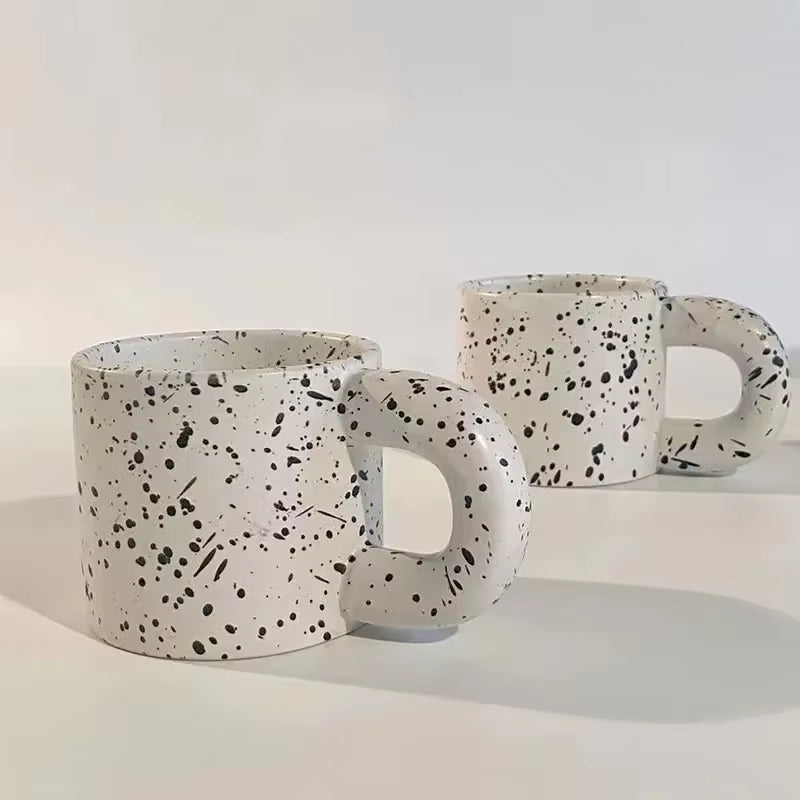 330Ml Creative Nordic Ceramic Cup Home Breakfast Milk Oat Cups Splash Ink Wave Dot Mug Irregular Spotted Desig Thick Handle Mugs