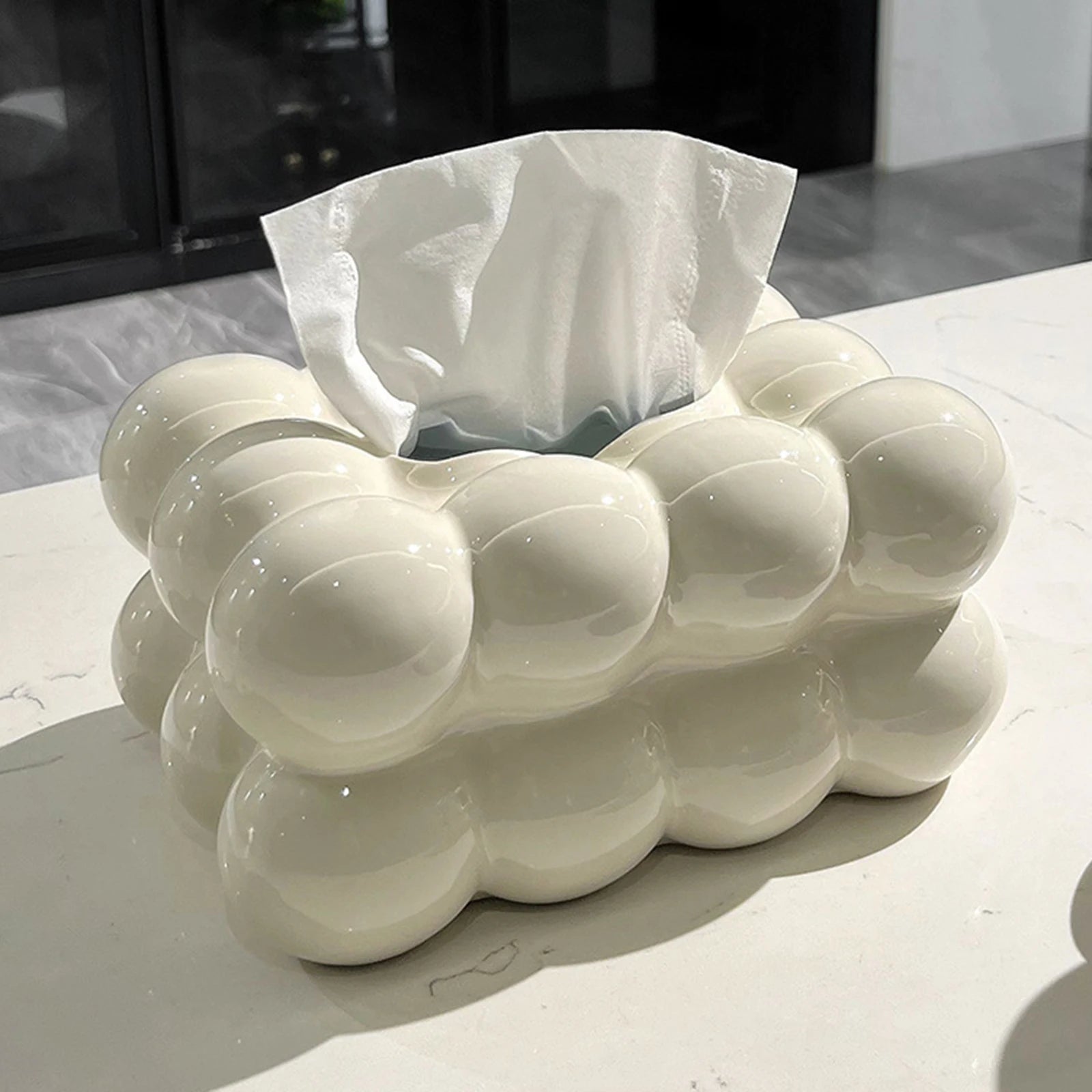 Facial Tissue Holder Non Slip Ceramic Tissue Box Cover Tissue Dispenser for Living Room Home Household Kitchen Countertop