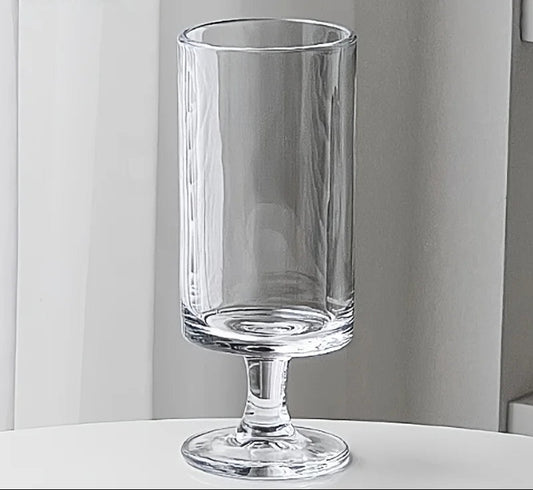 1Pc Elegant High-Foot Glass Cup Vertical Striped Design - Ideal for Iced Coffee Latte Juice & Wine - Reusable Glass