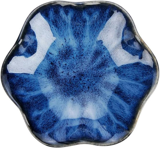 Lotus Leaf Shape Decorative Ring Tray, Small Key Bowl, Ceramic Trinket Tray Jewelry Dish Organizing Necklace Earrings, Home Decoration for Mom Best Friend Sister, Blue.
