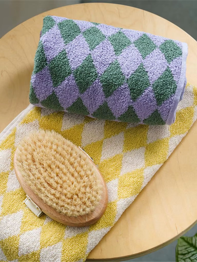 Retro Diamond Checkered Pure Towel Soft Skin-Friendly High Quality Yarn-Dyed Jacquard Bath for Adult Wash Face Bath Towels