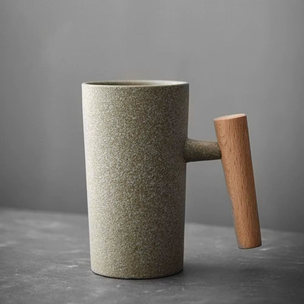 Vintage Ceramic Mug Coffee Cup Drinking Cup Retro Matte Mug with Wooden Handle Handmade Mugs Ceramic Cups Dining & Bar Drinkware