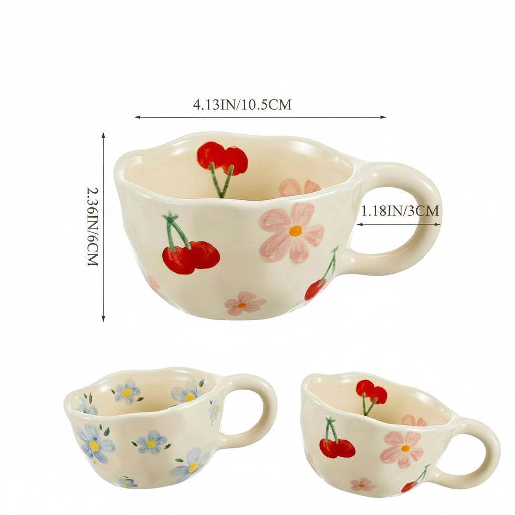 2 Pcs Ceramic Coffee Mugs Flower Mugs with Spoon Vintage Floral Mugs with Handle 8.5 Oz Cute Aesthetic Tea Porcelain Cup Dishwasher and Microwave Safe(Lovely)