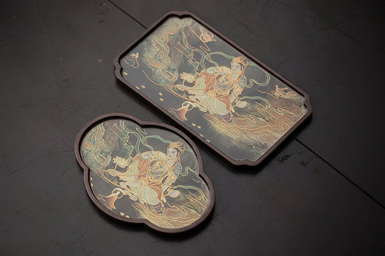 New Chinese Style Dunhuang Murals Tea Tray Tea Set Accessories Dried Bubble Plate Tea Ceremony Tray