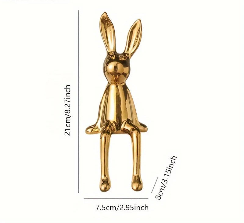 1PCS Ceramic Long-Eared Sitting Rabbit Room Ornaments Statue Luxury Home Decoration Accessories High-End Home Art Aesthetics
