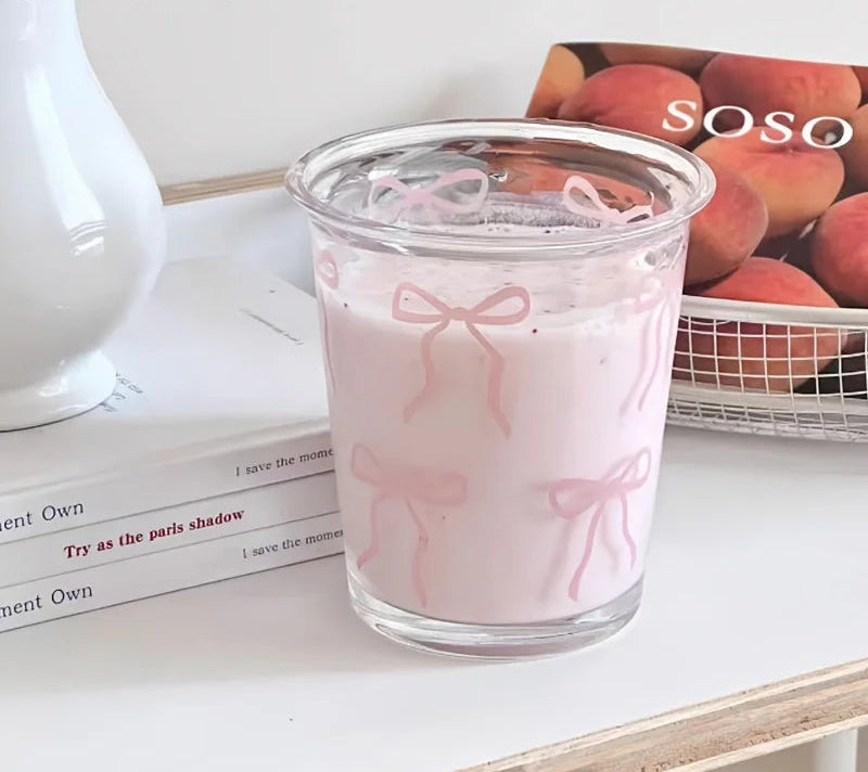 1/2 Pack Bow Glass Cup Pink Bow Iced Coffee Cup 320ML Cup Cute Drinking Cup Suitable for Ladies Sisters Gathering
