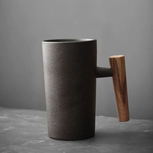 Vintage Ceramic Mug Coffee Cup Drinking Cup Retro Matte Mug with Wooden Handle Handmade Mugs Ceramic Cups Dining & Bar Drinkware