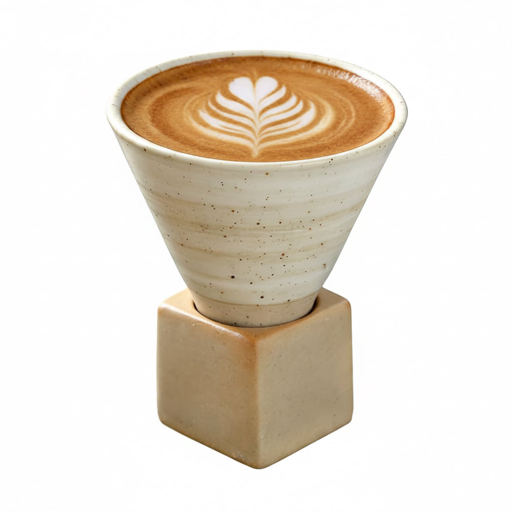2Pcs Coarse Pottery Coffee Mug with Base,Creative Triangular Cone Shape