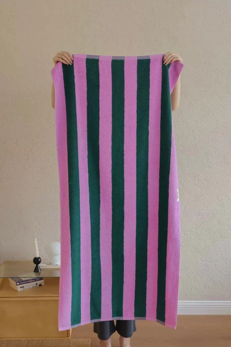 Whimsical Dopamine Cabana Stripe Bath Towel, 100% Cotton, Ultra Soft & Absorbent