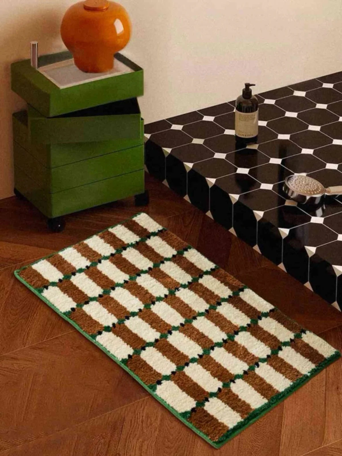 Retro Checker Bath Rug, Machine-Washable, Ultra Soft & Absorbent