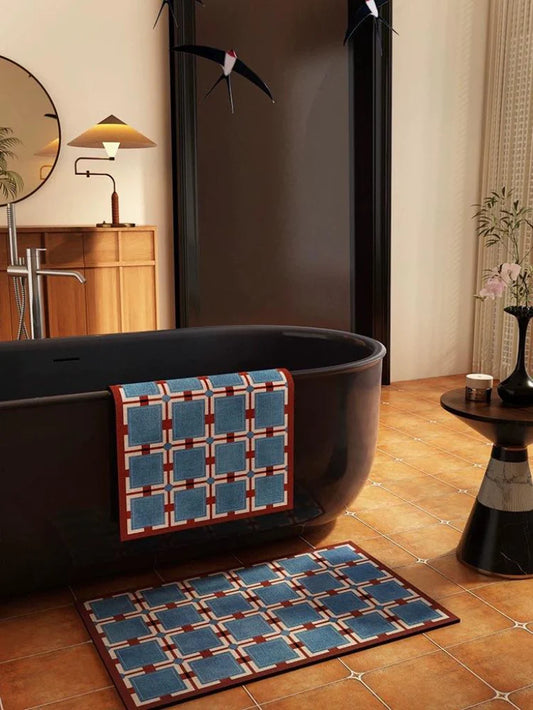 Retro Geometry Diatomite Bath Mat, Absorbent, Quick Drying & Anti-Slip
