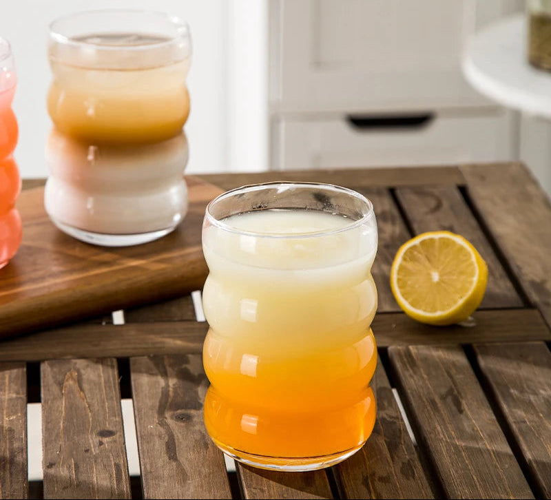 16OZ Drinking Glasses with Glass Straw Made of Soda Lime Glass 4Pcs Set 350ML Shaped Glass Cups Iced Coffee Glasses Tumbler Cup