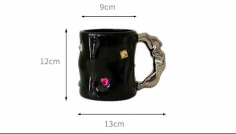 Handmade Ceramic Gemstone Couple Coffee Mugs with Wavy Handle