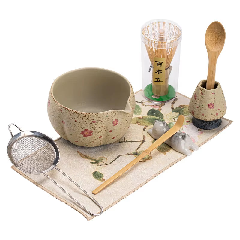 2-8PCS Japanese Flint Red Matcha Making Set Bamboo Matcha Brush Exquisite Matcha Bowl Box with Whisk Sumptuous Tea Tools Gifts