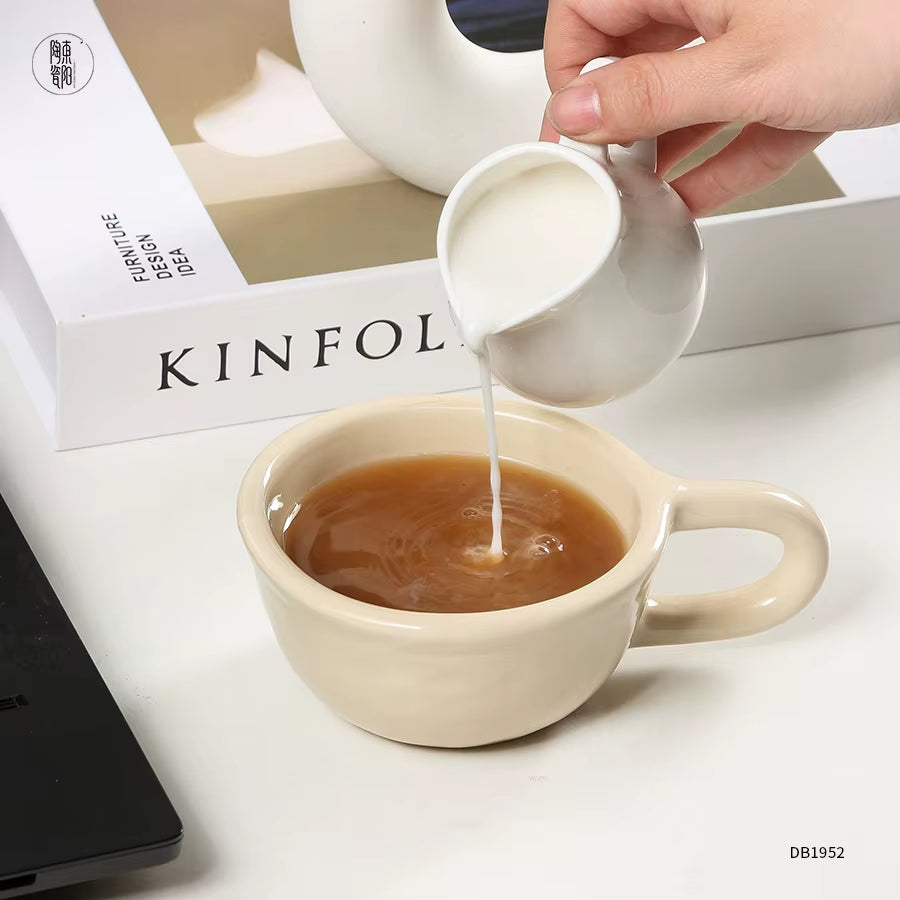 1Pc Ceramic Mugs Coffee Cups Irregular Flower Milk Tea Cup Ins Korean Style Oatmeal Breakfast Mug Drinkware Kitchen