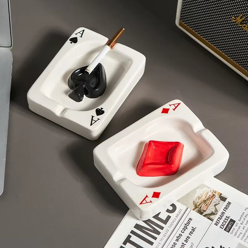 Creative Playing Card Ashtray Home Decor Modern Style Living Room Table Ornaments Simple Smoking Accessories Decorative Ash Tray