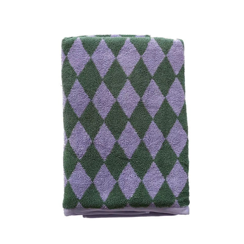 Retro Diamond Checkered Pure Towel Soft Skin-Friendly High Quality Yarn-Dyed Jacquard Bath for Adult Wash Face Bath Towels