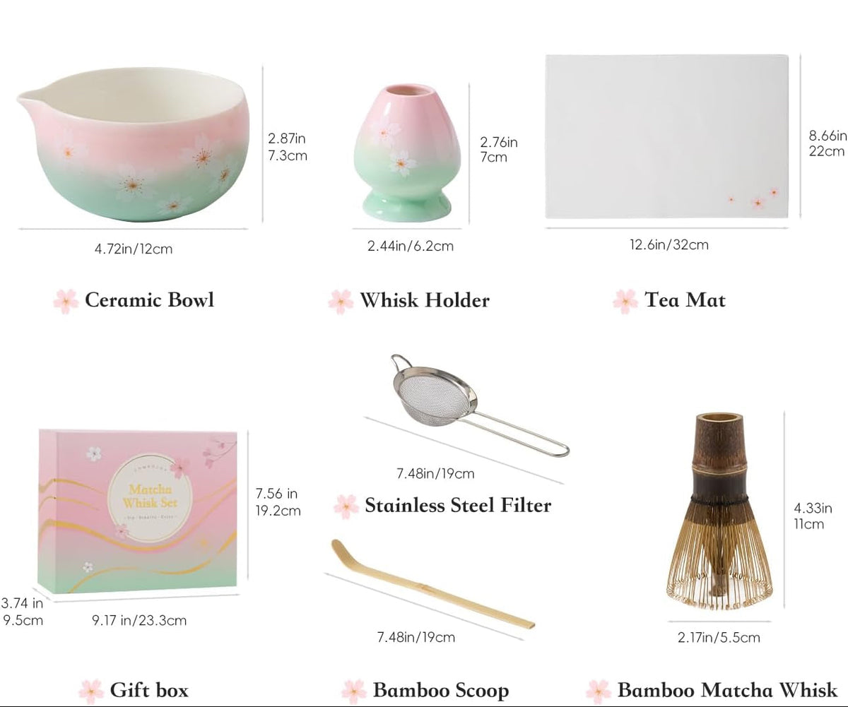 Matcha Whisk Set – Japanese Tea Ceremony Kit with Ceramic Bowl, Purple Bamboo Whisk (Chasen), Holder, Sifter & Scoop – Complete Matcha Kit, Women Gifts for Tea Lovers