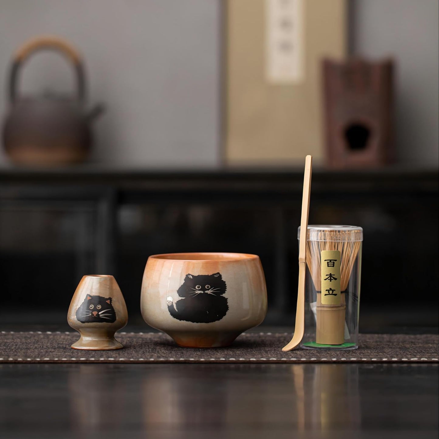 Matcha Whisk Set, 8 Pcs Matcha Kit Includes Bamboo Whisk with Ceramic Holder, Matcha Scoop and Sifter, Cotton and Linen Tea Towel, Traditional Japanese Shino Style Gift Set, Dragon Egg