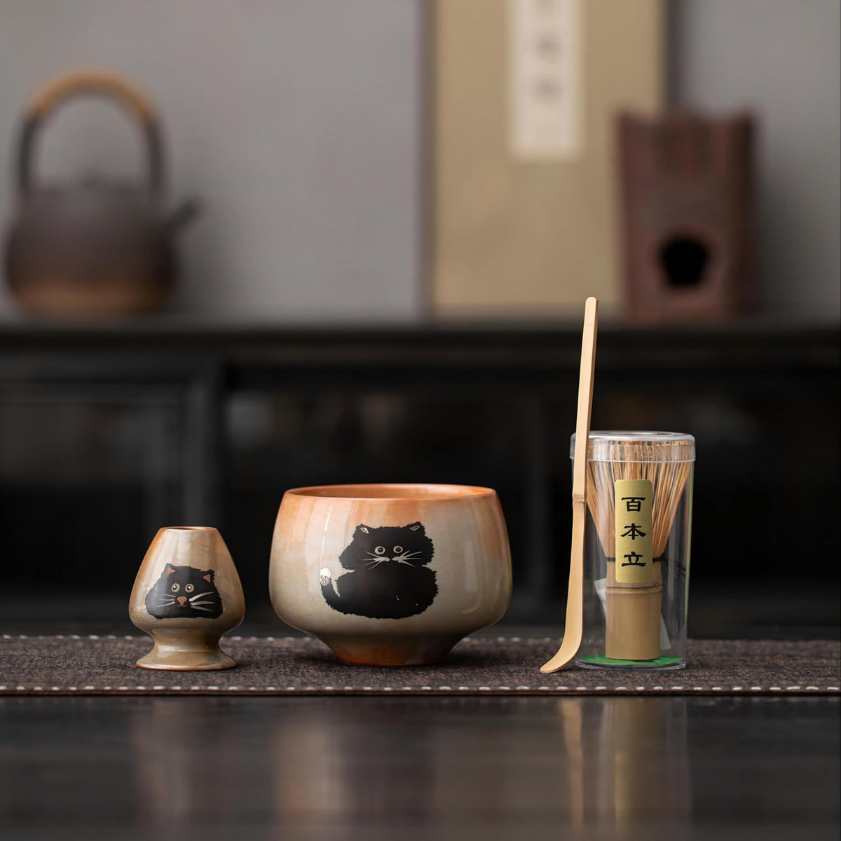 Matcha Whisk Set, 8 Pcs Matcha Kit Includes Bamboo Whisk with Ceramic Holder, Matcha Scoop and Sifter, Cotton and Linen Tea Towel, Traditional Japanese Shino Style Gift Set, Dragon Egg