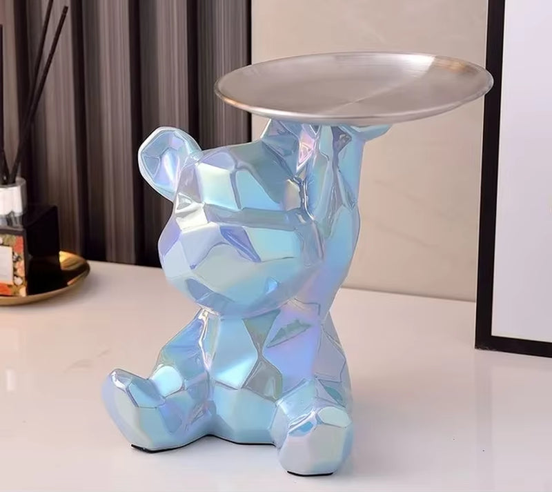 Geometric Bear Statue with Tray Storage, Ceramic Plating Piggy Bank, Key, Cosmetic Storage Box, Bookshelf Statue Decoration.