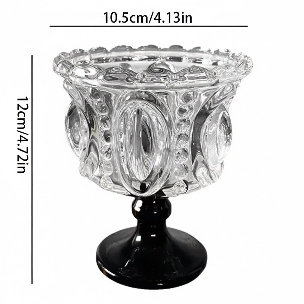 1/2PCS Retro Embossed Tall Glass Cup Whiskey Mugs Black Crystal Home Creative Coffee Ice Cream Yogurt Dessert Goblet