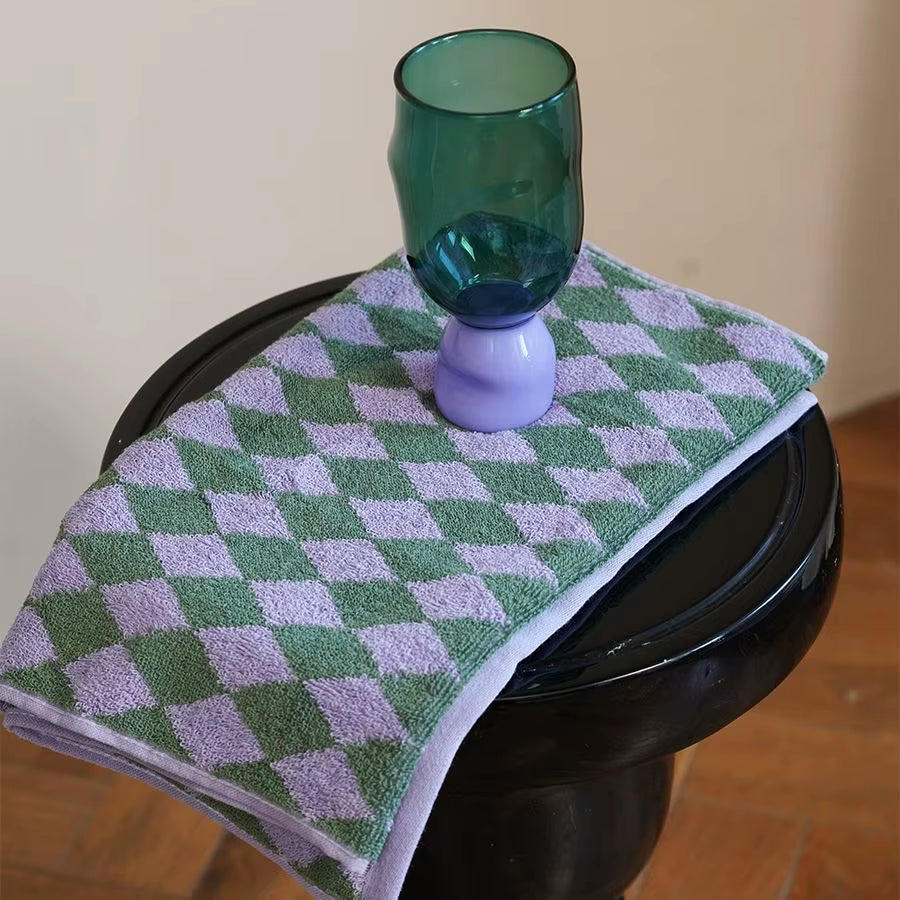 Retro Diamond Checkered Pure Towel Soft Skin-Friendly High Quality Yarn-Dyed Jacquard Bath for Adult Wash Face Bath Towels