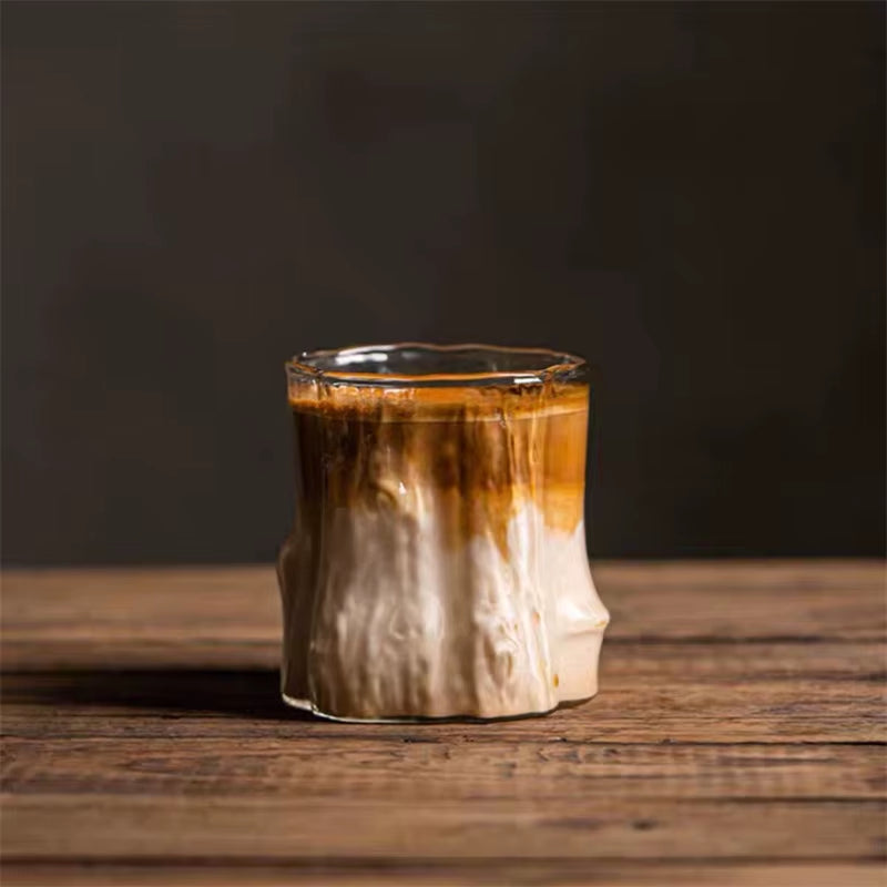 Stump Shape Glass Espresso Cups Anti-Scald Latte Coffee Mugs Transparent Glasses for Whisky Cocktail Drinkware