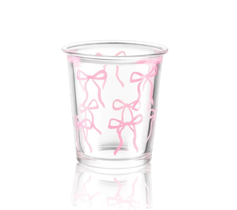 1/2 Pack Bow Glass Cup Pink Bow Iced Coffee Cup 320ML Cup Cute Drinking Cup Suitable for Ladies Sisters Gathering